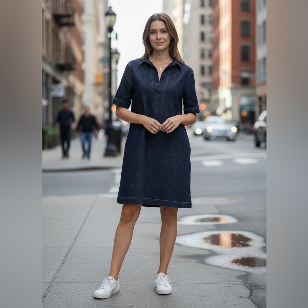 Lauren Ralph Lauren Dark Blue Denim Collared Shift Dress size Large